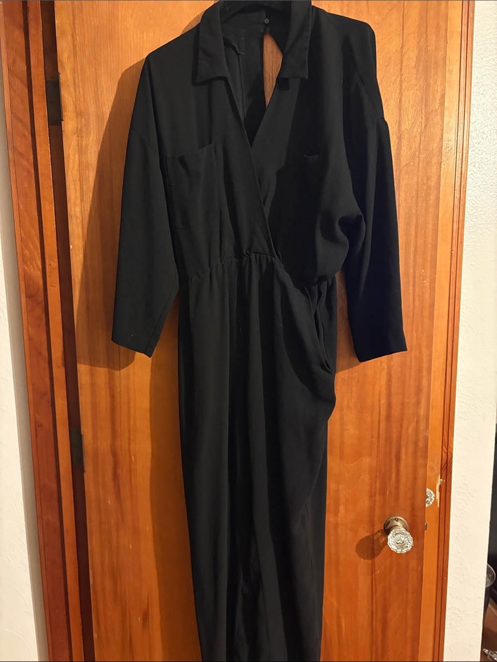 Maje Black Long-Sleeve Wrap-Front Jumpsuit